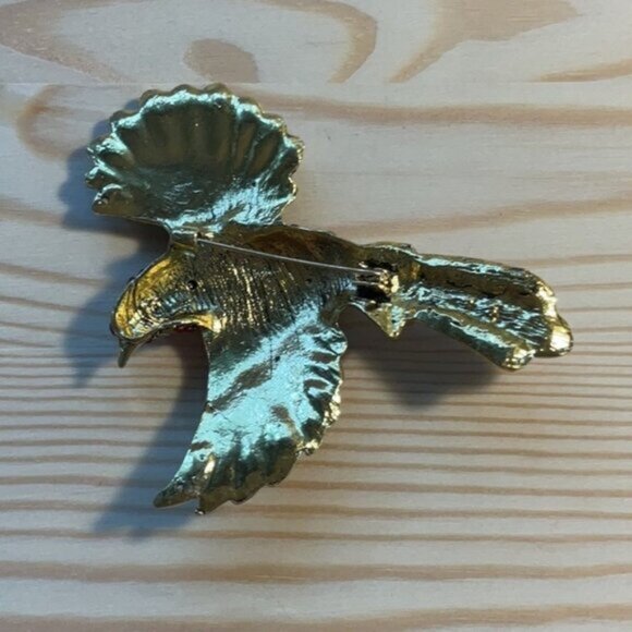Multicolored Rhinestone Bird Brooch Pin Gold-Tone Metal - Picture 2 of 4